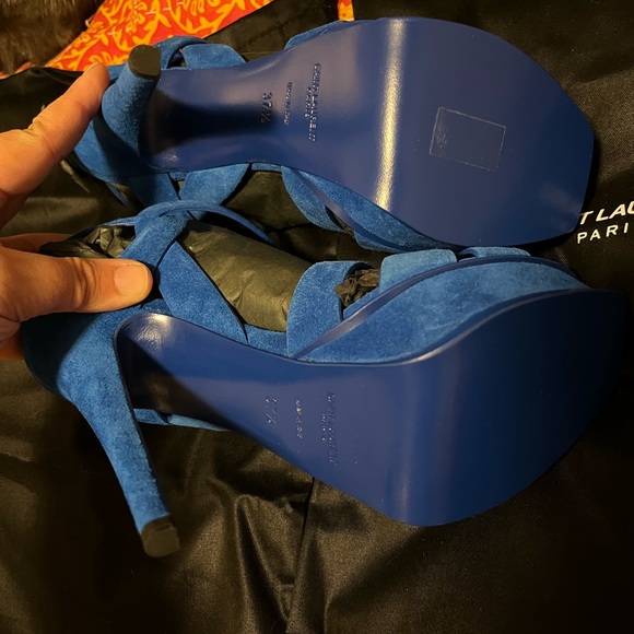Saint Laurent Blue Suede Tribute Sandals - Picture 8 of 8